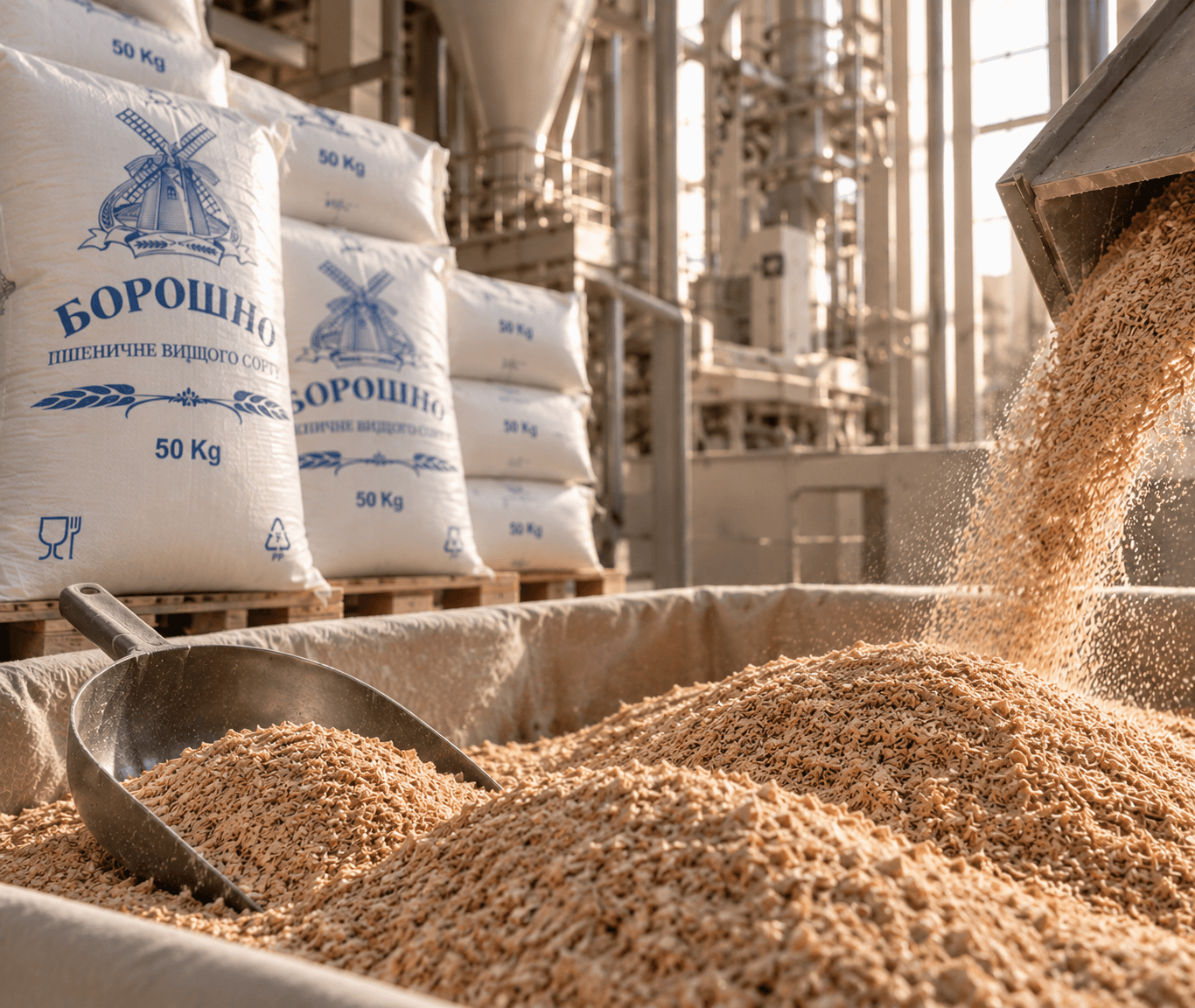 Tărâțe de grâu Bomi Agro Invest, la descărcare în hala de producție